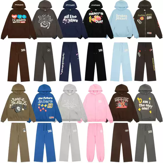Broken Planet Hooded Sweatshirt with Foam Lettering, Niche Design, Loose Fit, Versatile and Trendy ins Hoodie for Spring and Autumn