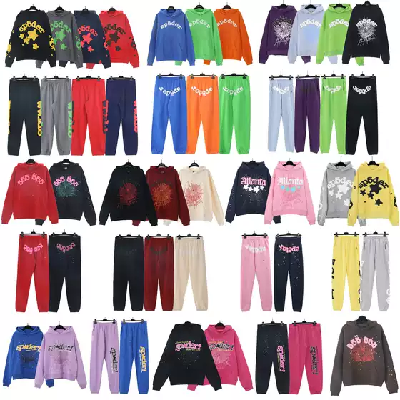 Sp5Der Foam Print 555 Men's Spider Web Hooded Sweatshirt Young Thub Casual Pants Sports Suit