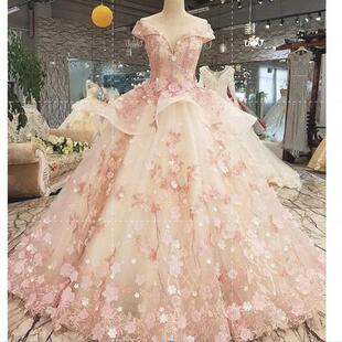 花朵森系晚礼服新娘结婚敬酒服艺考年会艺考主持婚纱礼服蓬蓬裙