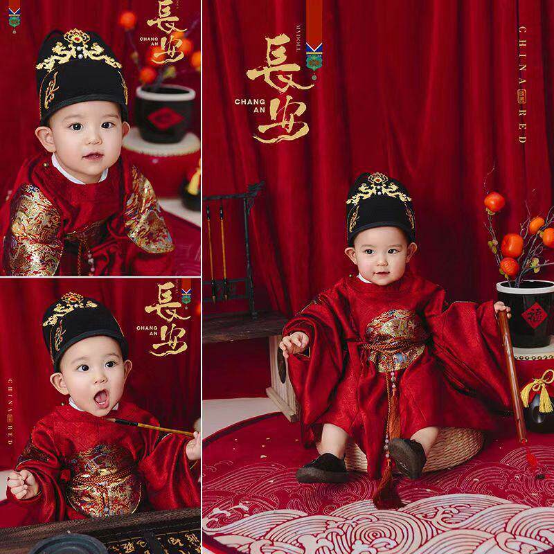 周岁礼服男宝宝春秋唐装中式男童一岁抓周生日宴汉服龙袍大褂旗袍