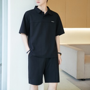韩版显瘦夏季短袖Polo衫套装男2024新款休闲运动T恤短裤潮t薄透气