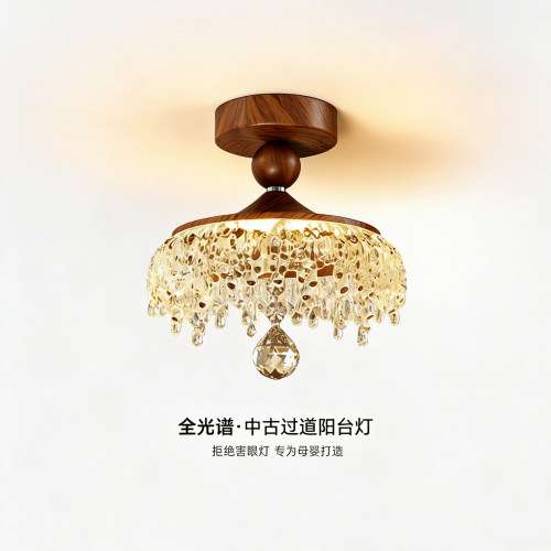 新款中古风胡桃木水滴入户玄关灯