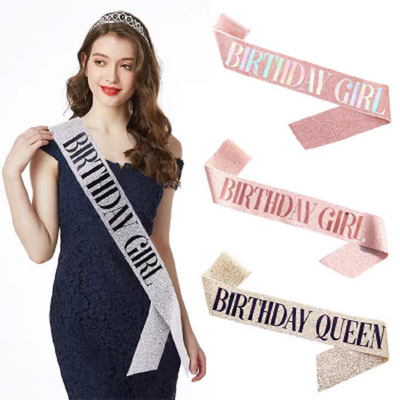 HAPPY BIRTHDAY GIRL QUEEN生日派对礼仪带肩带女神发饰皇冠拍照