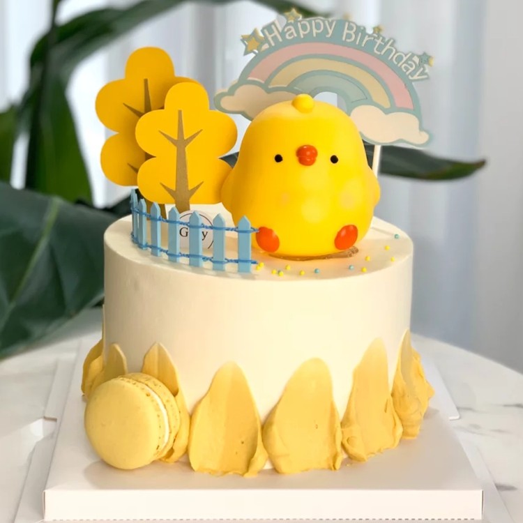 热卖小黄鸡蛋糕装饰摆件健康鸡宝宝存钱罐小鸡甜品台黄色小树插牌