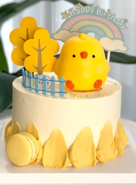 热卖小黄鸡蛋糕装饰摆件健康鸡宝宝存钱罐小鸡甜品台黄色小树插牌