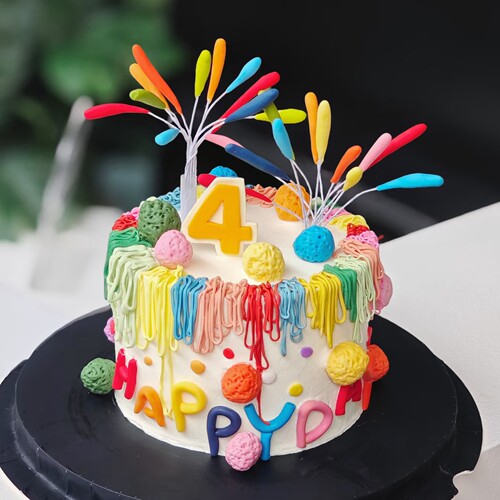 彩色软胶多巴胺礼花happy birthday生日快乐宝宝周岁蛋糕装饰插件