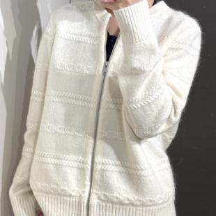 韩系立领针织开衫 2025新款 外套女秋冬设计感小众宽松毛衣外套上衣