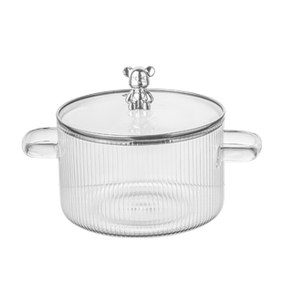 高硼硅玻璃汤碗家用双耳泡面碗透明锅可明火可电陶炉耐高温辅食锅