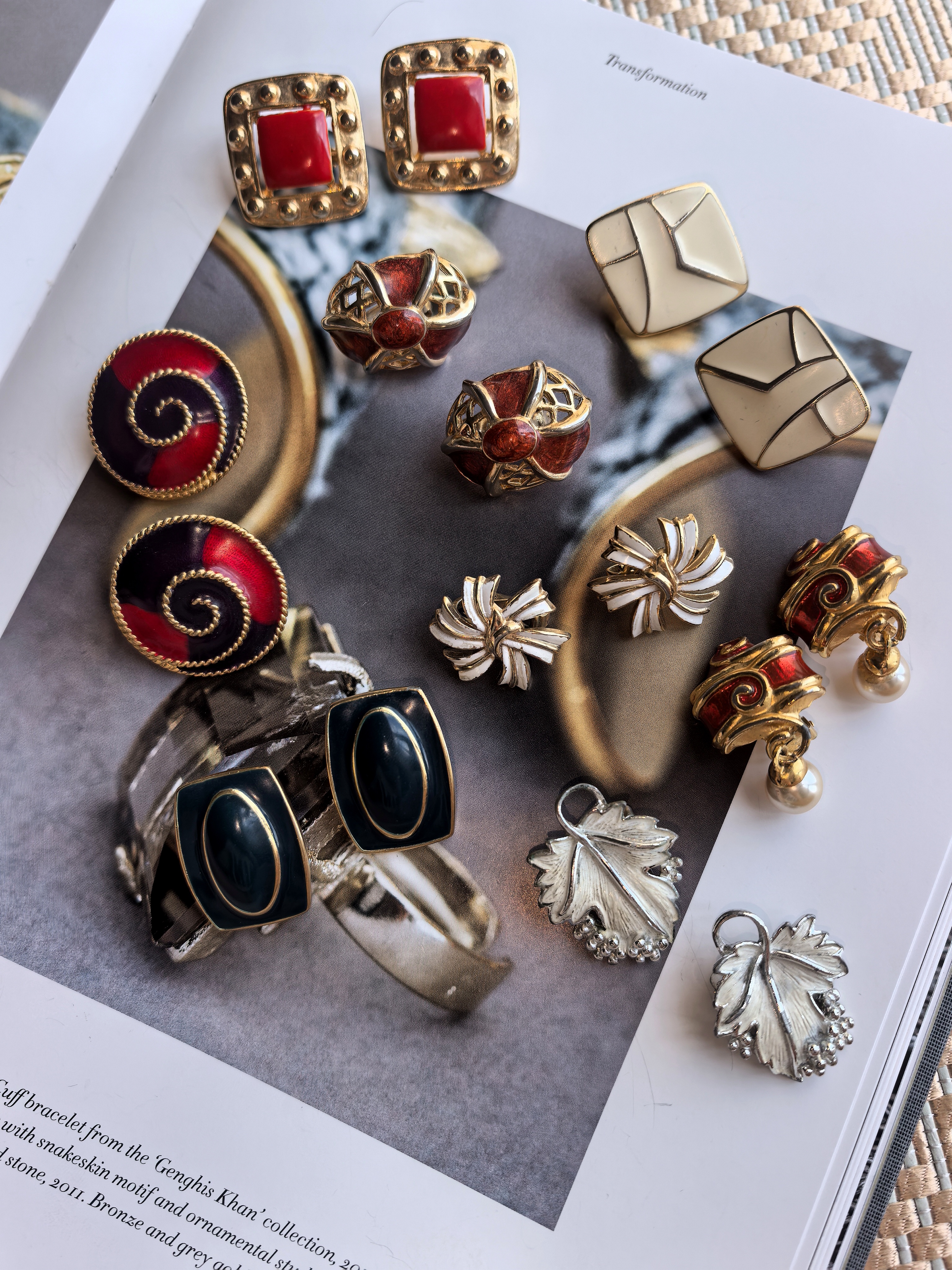 Vintage/复古首饰monet/trifari中古珐琅耳夹