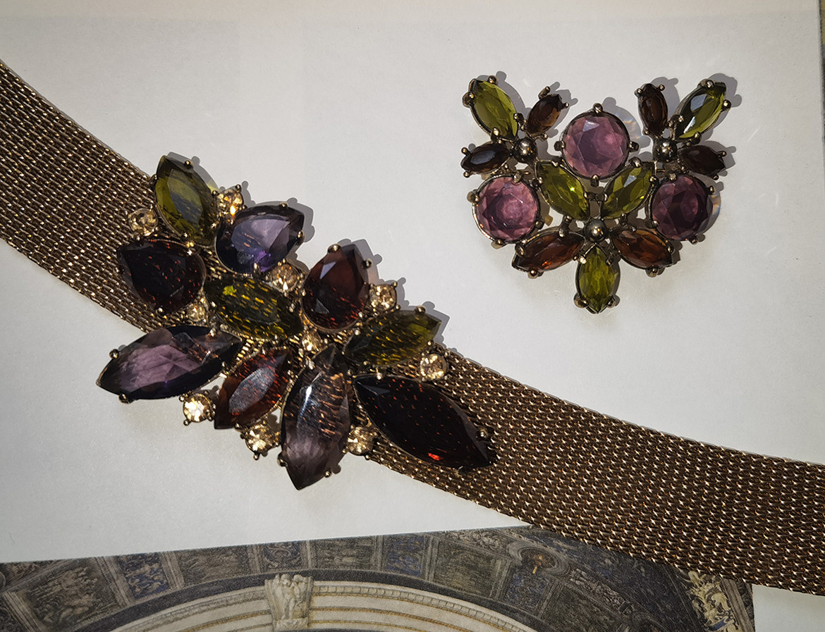 vintage古董首饰美国回流monet仿水晶亚克力贵气chocher胸针套装