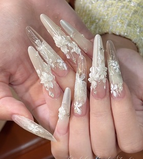 醋酸晕染细闪气质显白层次感雕花纯手工制作穿戴甲