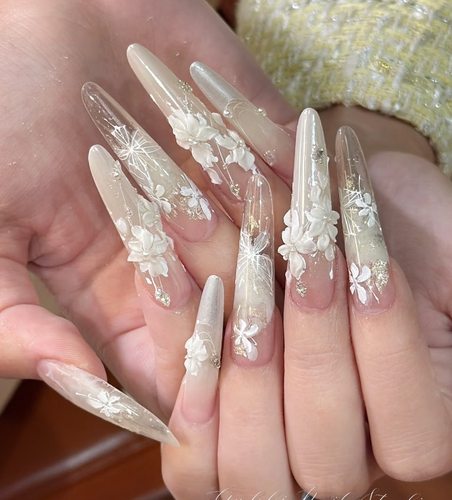 醋酸晕染细闪气质显白层次感雕花纯手工制作穿戴甲