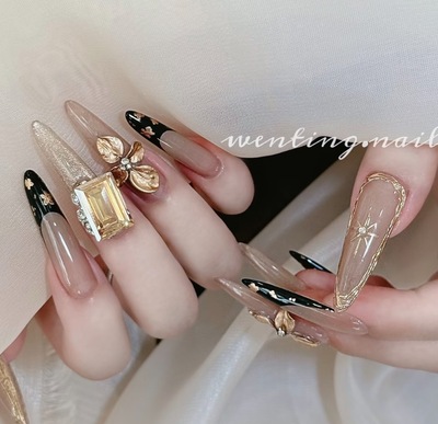 纸醉金迷感贵气显白雕花立体铂金纯手工制作穿戴甲