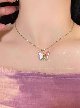 儿童项链粉色幻彩蝴蝶锁骨链公主配饰女童小女孩女生闺蜜饰品礼物