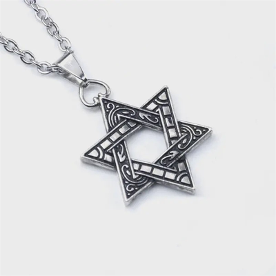 明星同款压铸花纹六芒星吊坠潮酷摇滚男款钛钢项链