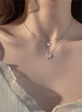 奥特莱斯折扣店撤柜捡漏双层蝴蝶项链锁骨链毛衣链女配饰