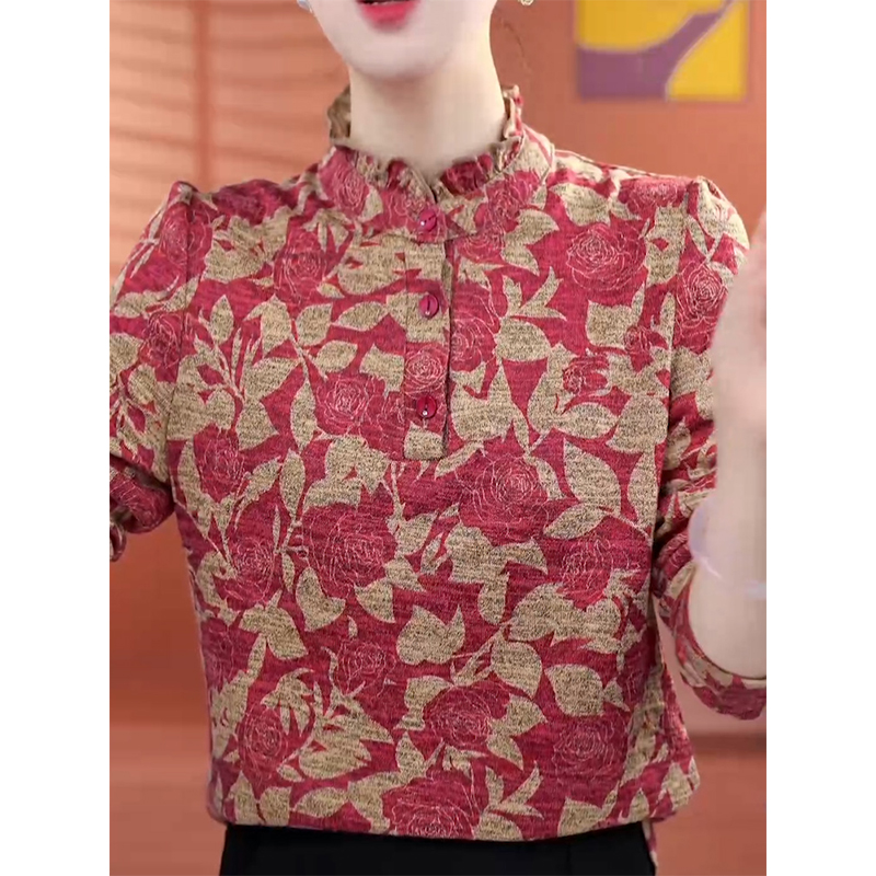 2025秋季新款韩系大码上衣碎花立领气质衬衫洋气时尚减龄显瘦小衫