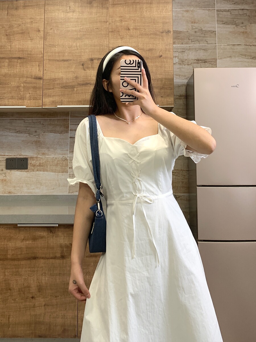 Julu 2021 Spring and Summer Slightly Fat mm White Dress Temperament Slim Waist Slimming One-shoulder Strap Design Sense