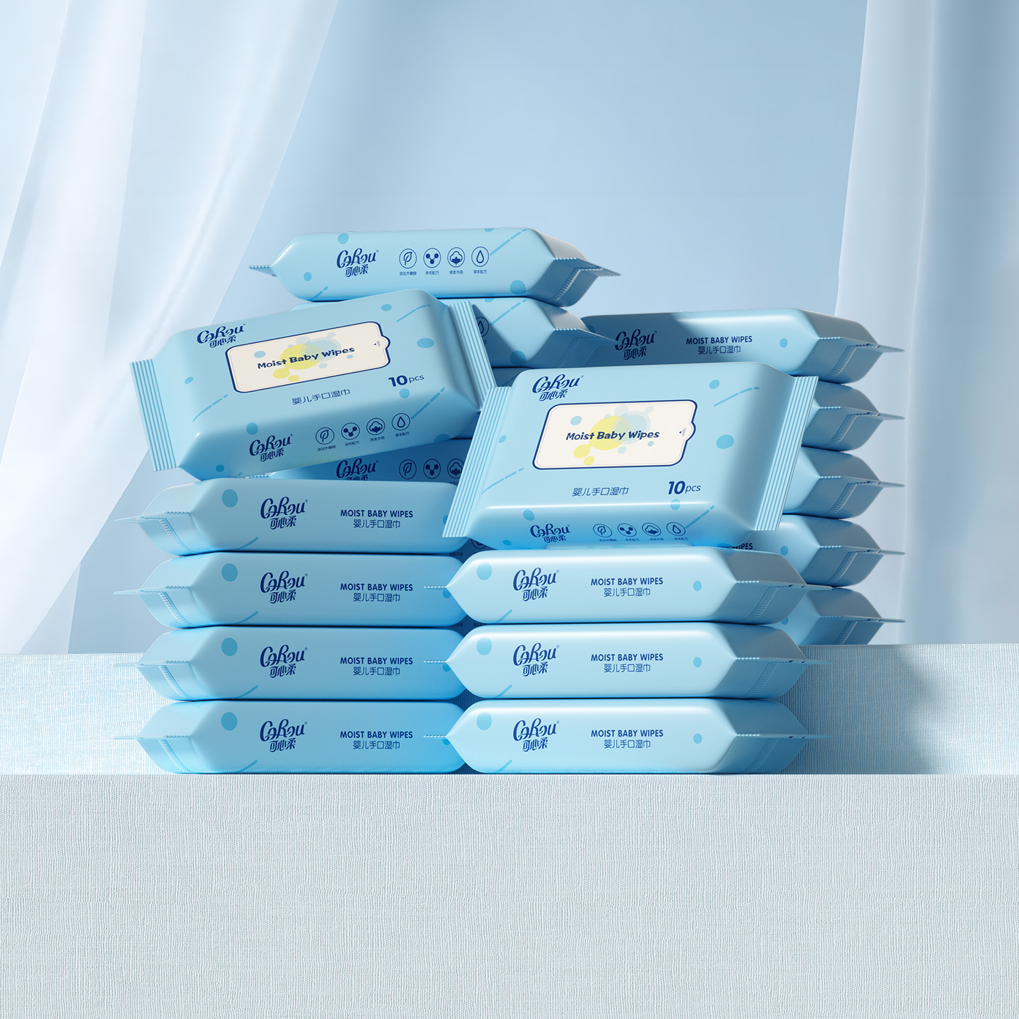 可心柔儿童手口湿巾珍珠纹10抽