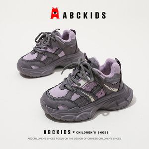 Abckids童鞋女童秋冬季2025新款儿童二棉加绒皮面运动鞋保暖棉鞋