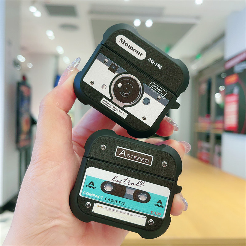适用airpods pro保护套新款airpods3苹果耳机壳复古风磁带唱片相机AirPods2/1磁吸不掉盖pro2二三代耳机盒5代