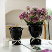 法式 插花复古水培侘寂风客厅摆件大 奶油风高级感轻奢陶瓷花瓶个性