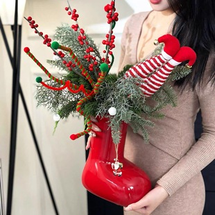 圣诞小红谢花瓶小众创意陶瓷花瓶花艺花店家居装饰摆件过年乔迁