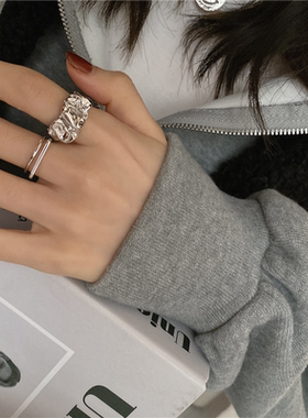 褶皱食指开口戒指女韩国色小众设计ins潮冷淡风高级时尚个性