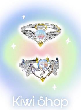 yk千禧恶魔天使欧泊石戒指辣妹可爱亚文化情侣个小众高级设计