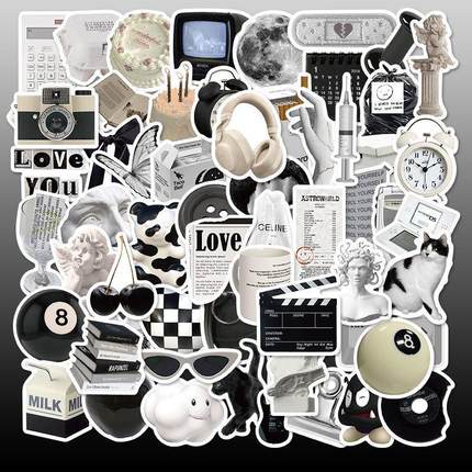 黑白ins简约风贴纸笔记本电脑咖啡奶茶杯贴纸画ipad手机贴画D1