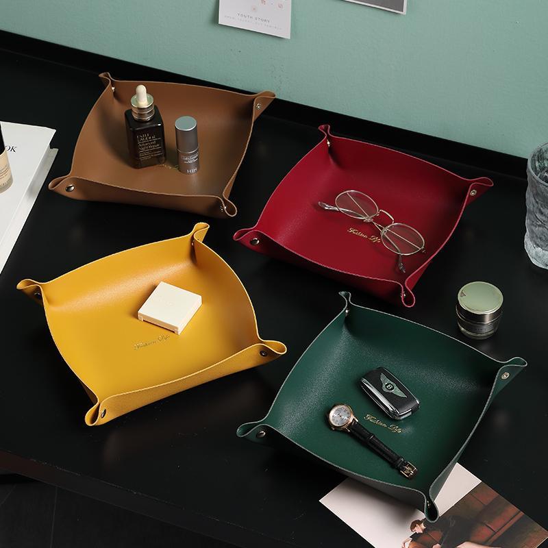 钥匙收纳托盘皮革玄关进门口客厅茶几杂物筐桌面口罩盒入户小摆件