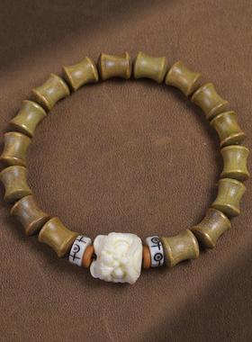 复古风绿檀香木竹节节高升手串醒狮DIY手链持紫檀男女士文玩佛珠