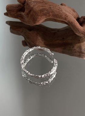 s银素圈戒指女小众设计皱糖纸戒指女轻奢高级感素戒开口食指环