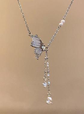 甜酸梦蝶蝴蝶项链百搭小众个仙气锁骨新款脖子颈链饰品夏天