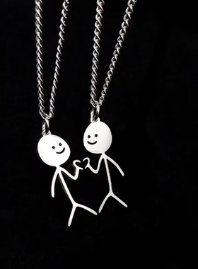 闺蜜小挂件二人项链一人一半火柴人比心竖中指情侣款项链个可爱