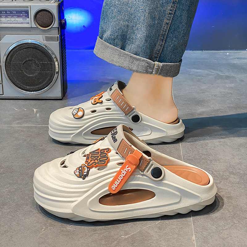 潮流厚底洞洞鞋男款外穿增高厚底拖鞋踩屎感软底凉鞋防滑沙滩鞋