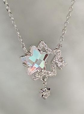 琉璃双子星项链小众闪耀星星镂空锁骨链