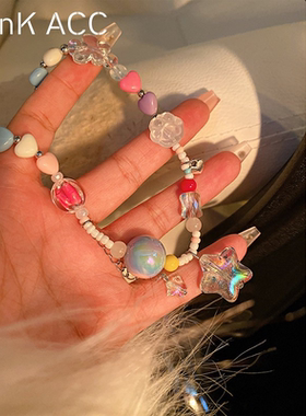 糖果流星彩色串珠项链女小众设计感网红多巴胺配饰品甜酷辣妹颈链