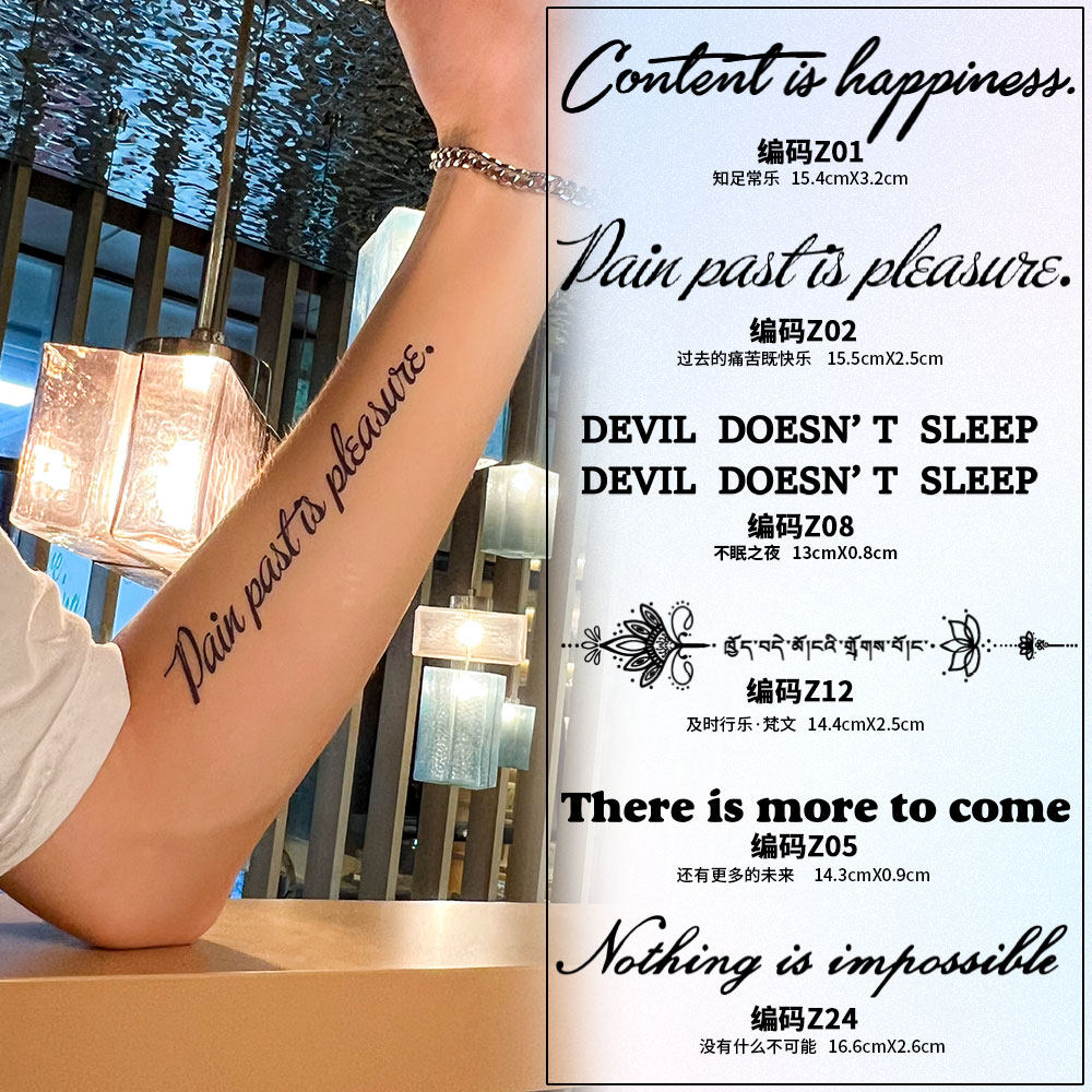 过去痛苦即快乐英文句子草本果汁纹身贴纸防水防搓不反光持久维持