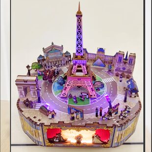 同趣文创乐动巴黎云屏乐舞电子音乐盒木质拼装八音盒积木创意摆件