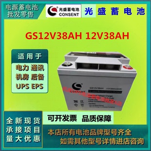 光盛蓄电池GS12V38AH 12V38AH消防应急电源铅酸免维护UPS电源医疗
