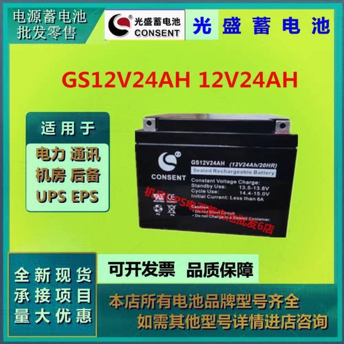 光盛蓄电池GS12V24AH 12V24AH铅酸免维护应急电源电梯直流屏照明