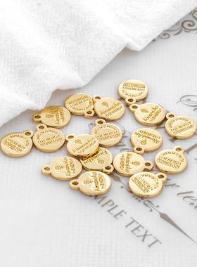 202614k包金保色配件英文圆牌10mm小吊饰diy手链项链小挂件吊坠饰