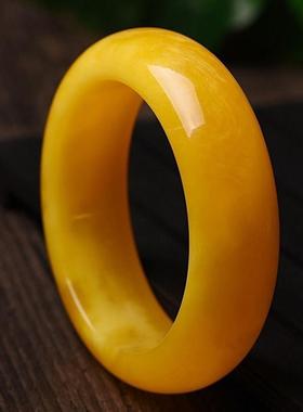 2026老蜜蜡手镯女款鸡油黄血珀琥珀贵妃镯子宝石满蜜手环饰品礼物