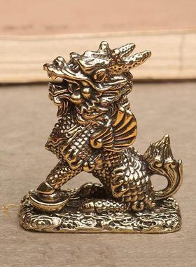 2026纯黄铜招财公母一对麒麟摆件镇宅吉祥物办公室客厅家居工艺装