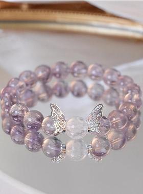 2026蛇年礼物仿紫水晶加白水晶淡紫色九紫离火水晶手串仙女可爱女