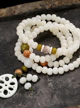 2026天然白玉菩提根108颗佛珠手串项链星月菩提子多圈手链男女款