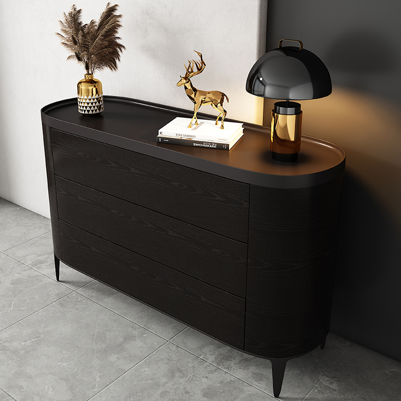 现代简约烟熏色餐边柜入门玄关柜实木黑色储物边柜隔断吧台柜斗柜