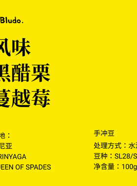 BLUDO.极浅烘焙系列 手冲咖啡豆 肯尼亚 麒麟雅加 黑桃皇后 100g