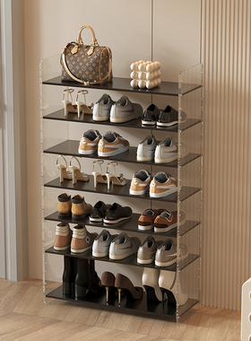 亚克力透明门口铁艺鞋架家用多层入户门网红简易架子防尘收纳鞋柜